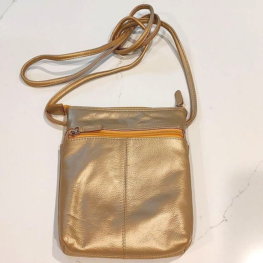 ILI New York Gold Leather Crossbody Shoulder Bag 